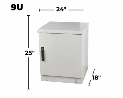 STURDX Essential Series™ 9U IP66 Weatherproof Galvanized Steel Outdoor Network Cabinet | 24" × 18" (600 × 450 mm) | 19-Inch Rack Enclosure