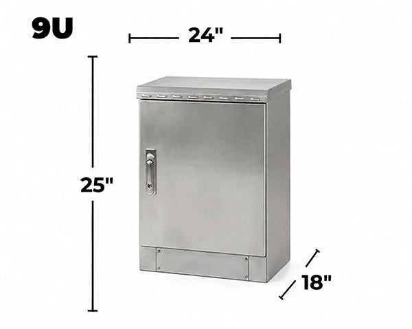 STURDX Essential Series™ 9U IP66 Weatherproof Stainless Steel Outdoor Network Cabinet | 24" × 18" (600 × 450 mm) | 19-Inch Rack Enclosure