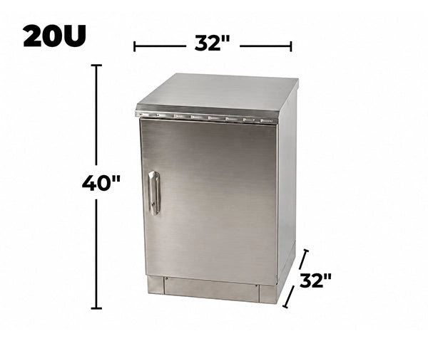 STURDX Essential Series™ 20U IP66 Weatherproof Stainless Steel Outdoor Network Cabinet | 32" × 32" (800 × 800 mm) | 19-Inch Rack Enclosure