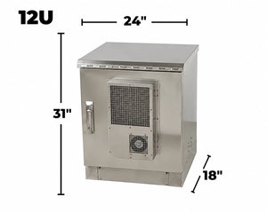STURDX Climate Series™ 12U IP66 Weatherproof Stainless Steel Outdoor Network Cabinet with Air Conditioner | 24" × 18" (600 × 450 mm) | 19-Inch Rack Enclosure