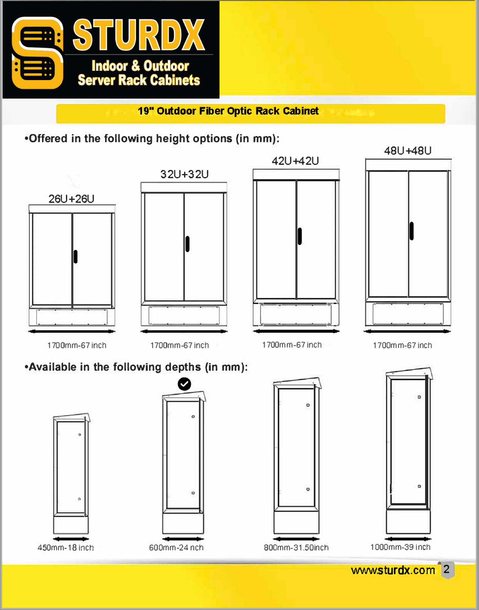 52U 19" Outdoor Fiber Optic Rack Cabinet Enclosure – 450mm Depth (18") | Weatherproof &amp; IP66 RatedOutdoor Fiber & Telecom Cabinet – IP66 Rated Enclosure