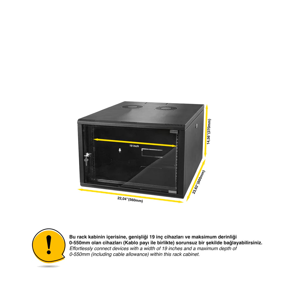 7U Wall Mount Server Rack Cabinet 600 | Rack Mount Data Network Enclosure | 19-inch IT Network Cabinet with 4mm Tempered Glass Panel | 24-inch (600mm) Depth (STV-E-7U60)