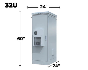 STURDX Climate Series™ 32U IP66 Weatherproof Galvanized Steel Outdoor Network Cabinet with Air Conditioner | 24" × 24" (600 × 600 mm) | 19-Inch Rack Enclosure