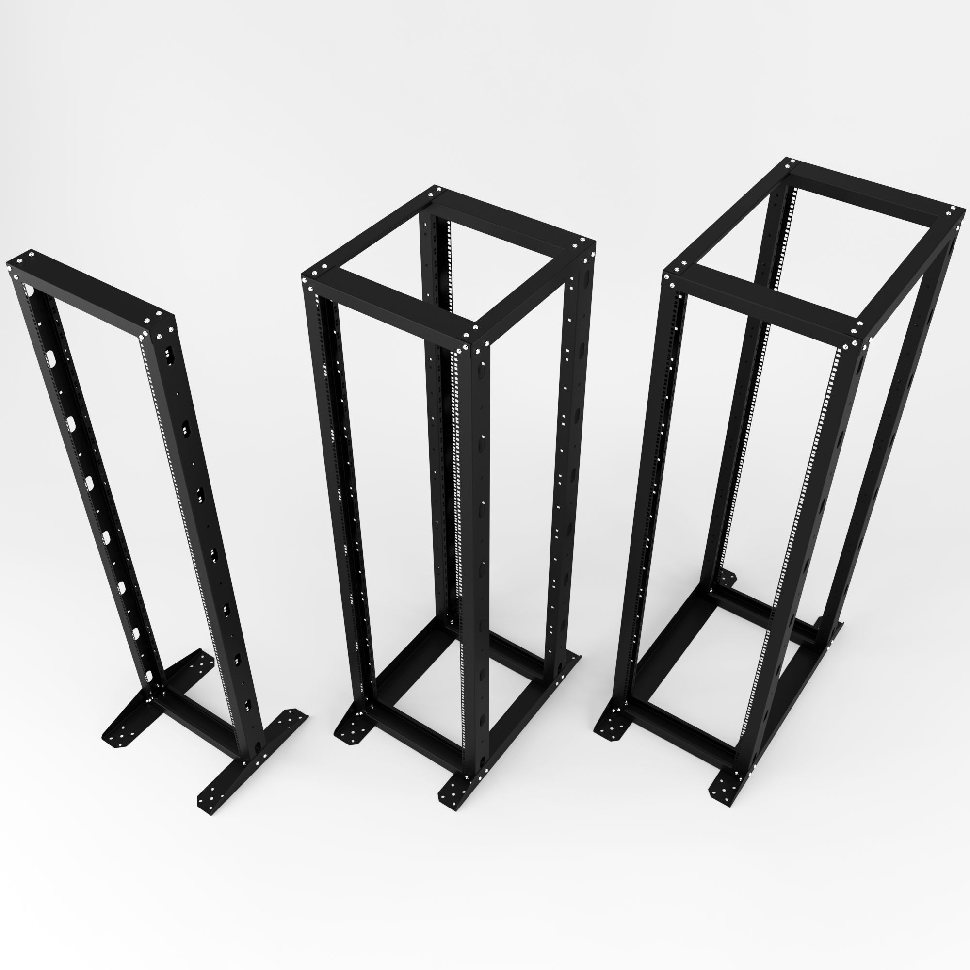 Durable 42U 4-post open-type server rack for IT network installations with strong build quality.