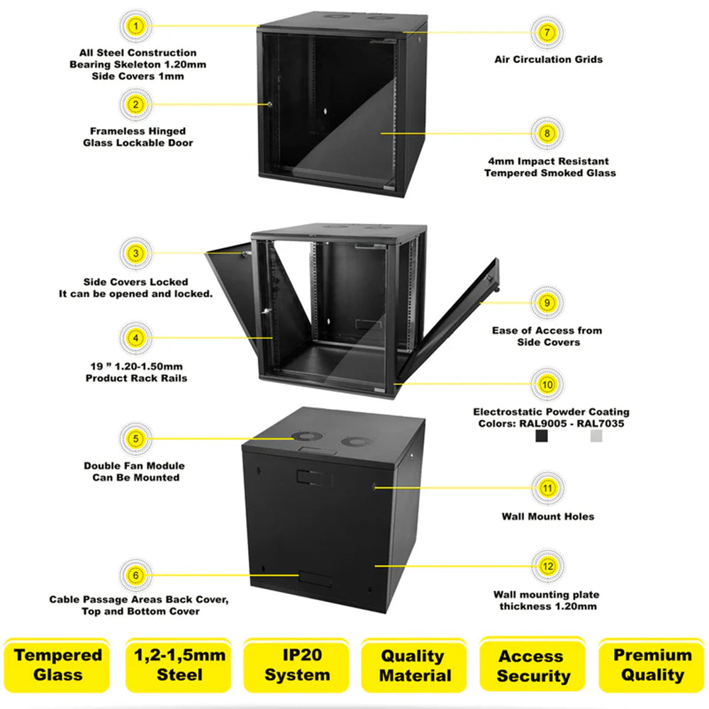 7U Wall Mount Server Rack Cabinet 600 | Rack Mount Data Network Enclosure | 19-inch IT Network Cabinet with 4mm Tempered Glass Panel | 24-inch (600mm) Depth (STV-E-7U60)