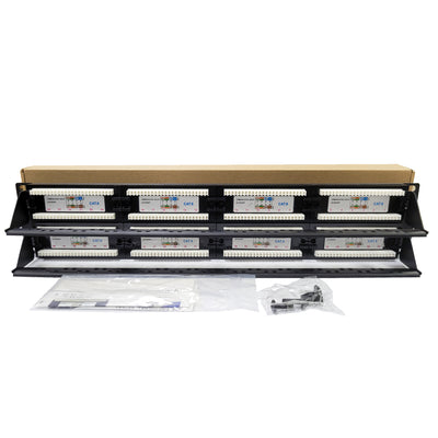 19" 2U 48 Port Cat6 Rack Mount Patch Panel - Full Loaded
