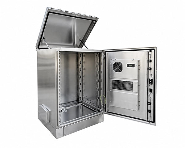STURDX Climate Series™ 20U IP66 Weatherproof Stainless Steel Outdoor Network Cabinet with Air Conditioner | 24" × 24" (600 × 600 mm) | 19-Inch Rack Enclosure
