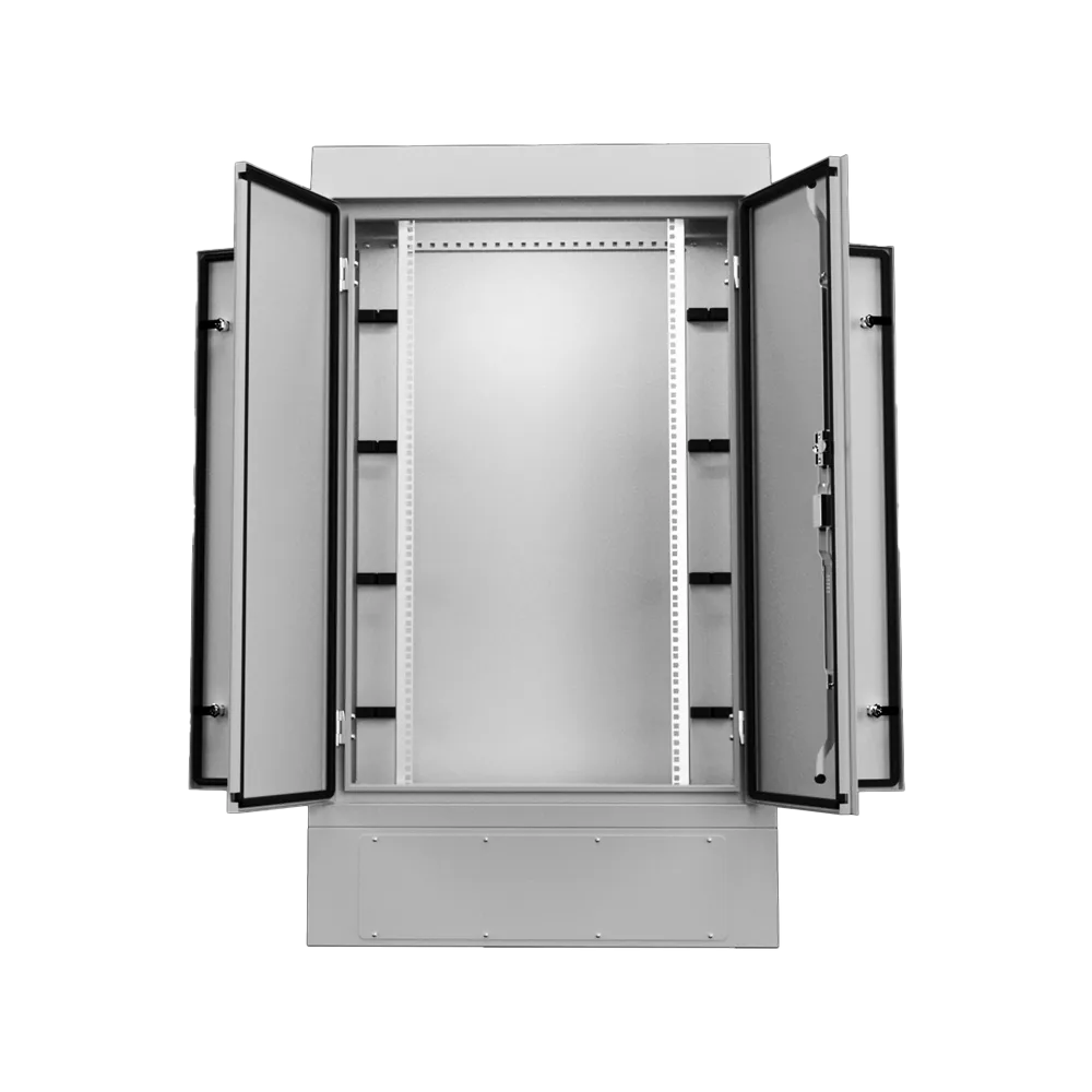 IP66 rated outdoor rack cabinet 22U fiber optic design supports critical systems.
