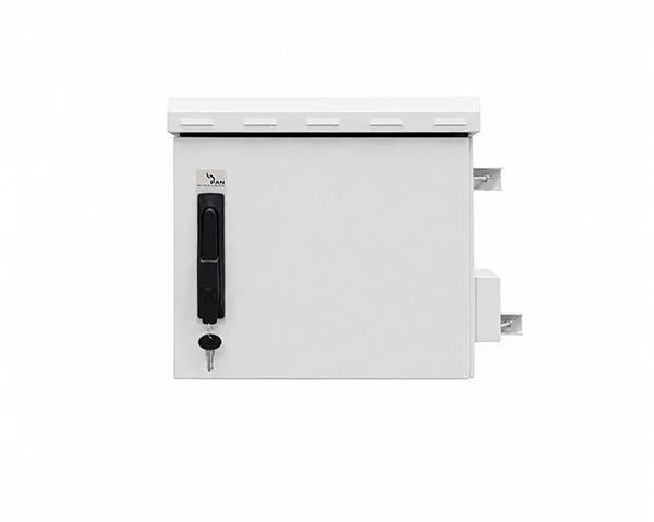 Mini outdoor pole mount rack cabinet with a double walled shell for shade