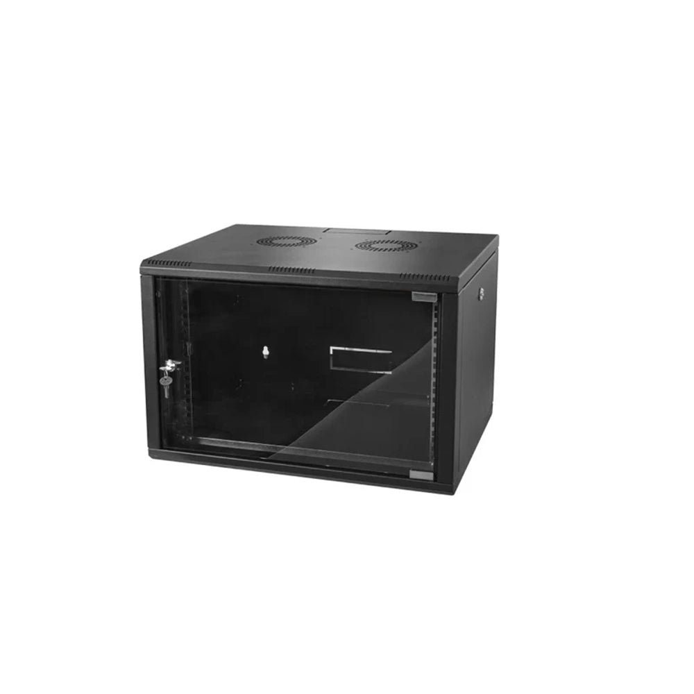 Modern server rack cabinet with tempered glass panel for enhanced IT network organization.