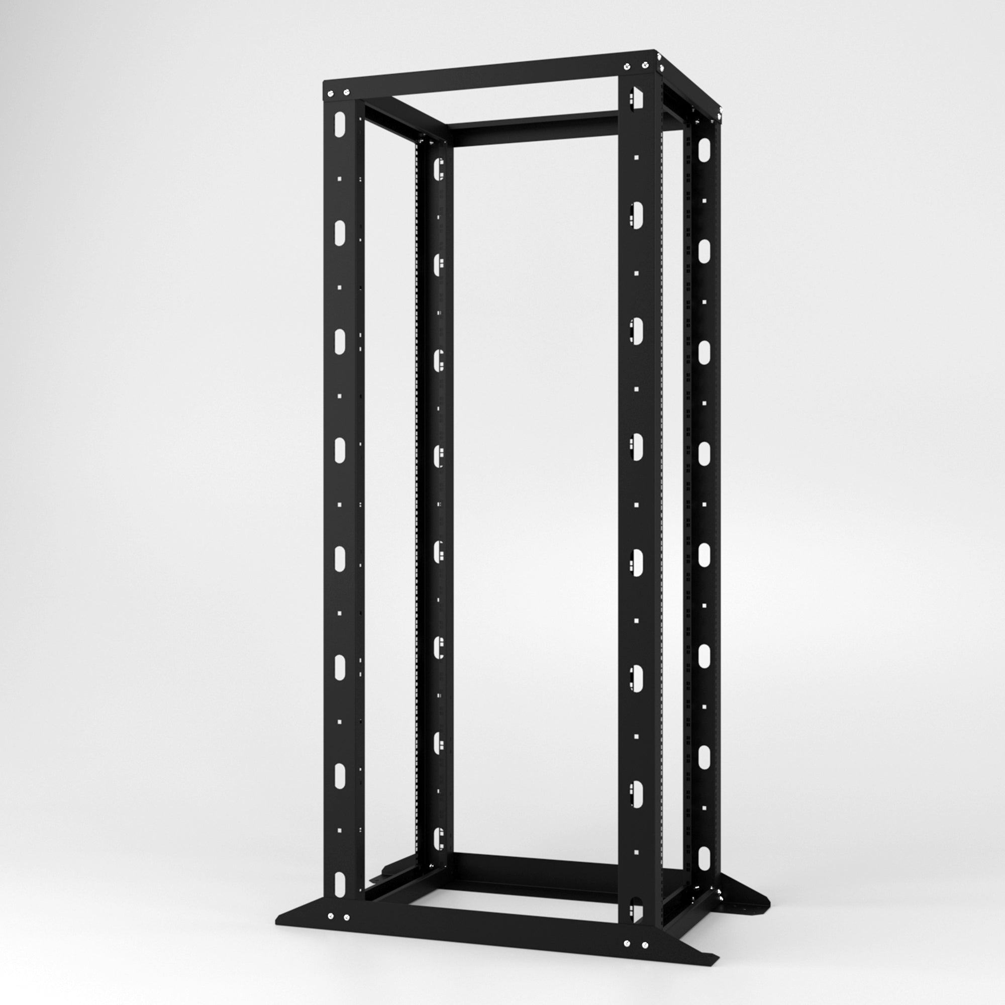 Open type rackmount IT network rack with thick steel and floor mount capability.