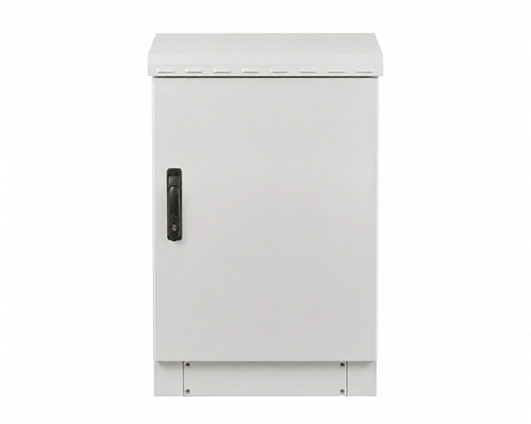 Outdoor network cabinet with an air conditioning unit, angled product shot