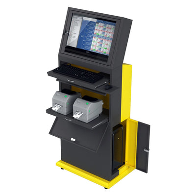 Gabinete para computadora industrial móvil V2 | Carro para estación de trabajo móvil con capacidad para monitor LCD, PC e impresora | Recinto amarillo