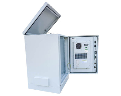 26U Outdoor Weatherproof Network Cabinet Enclosure with 600W (~2000 BTU) Air Conditioning Unit (Cooling Only), Remote Access