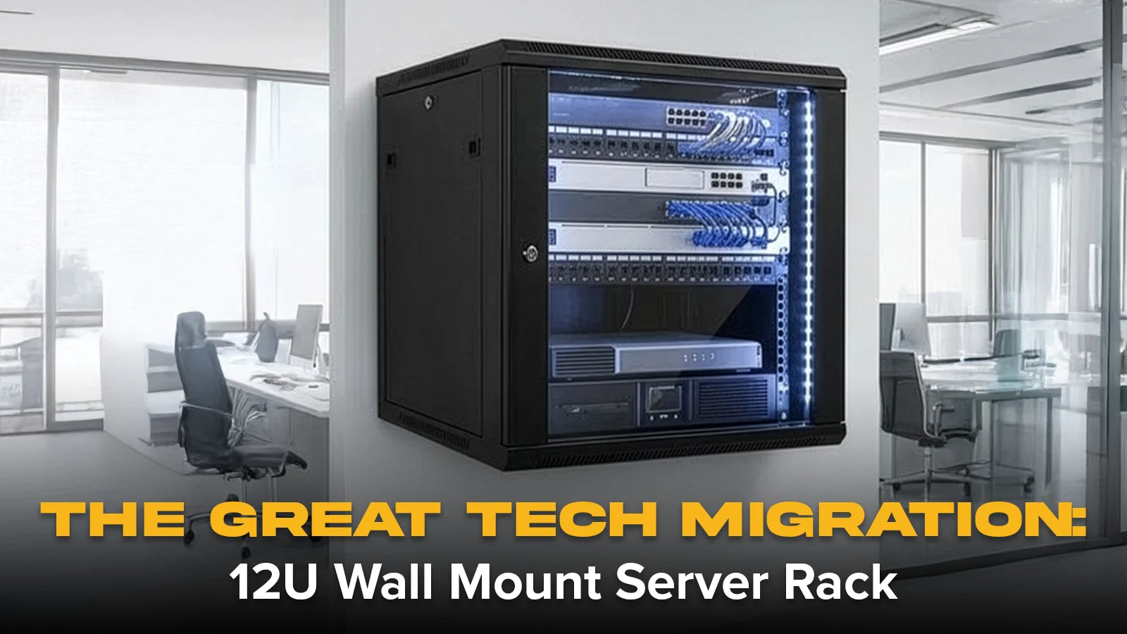Sturdx 12u wall mount server rack is shown for secure and organized IT equipment storage.