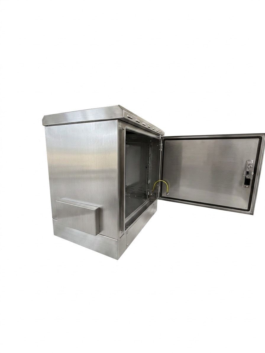 STURDX 9U cabinet open door at a side angle with a clear interior view