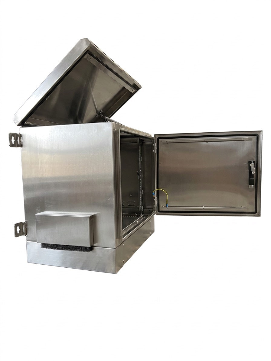 STURDX 9U cabinet with the top and front door open for ventilation