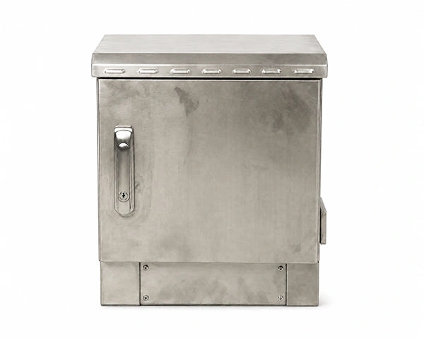 STURDX outdoor stainless cabinet, closed front angle view with door sealed
