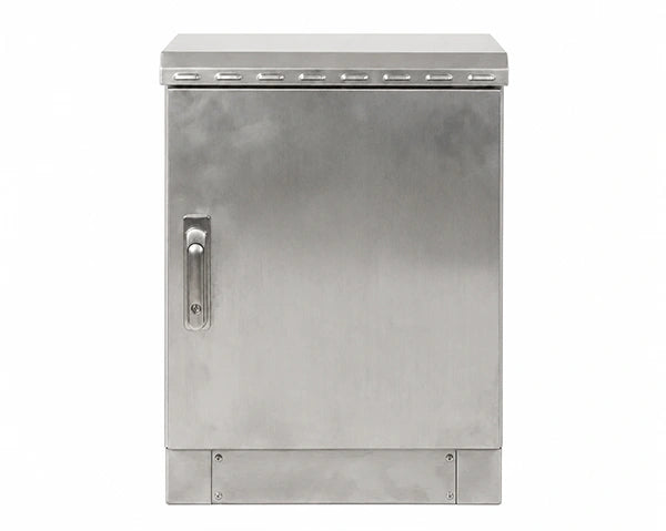 STURDX outdoor stainless network cabinet seen from a clean side profile