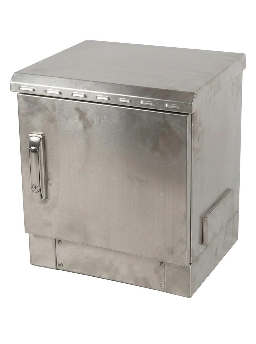 STURDX 7U outdoor stainless cabinet photographed closed from the front