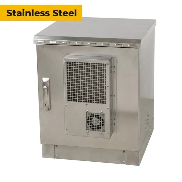 STURDX Climate Series™ 12U IP66 Weatherproof Stainless Steel Outdoor Network Cabinet with Air Conditioner | 24" × 24" (600 × 600 mm) | 19-Inch Rack Enclosure